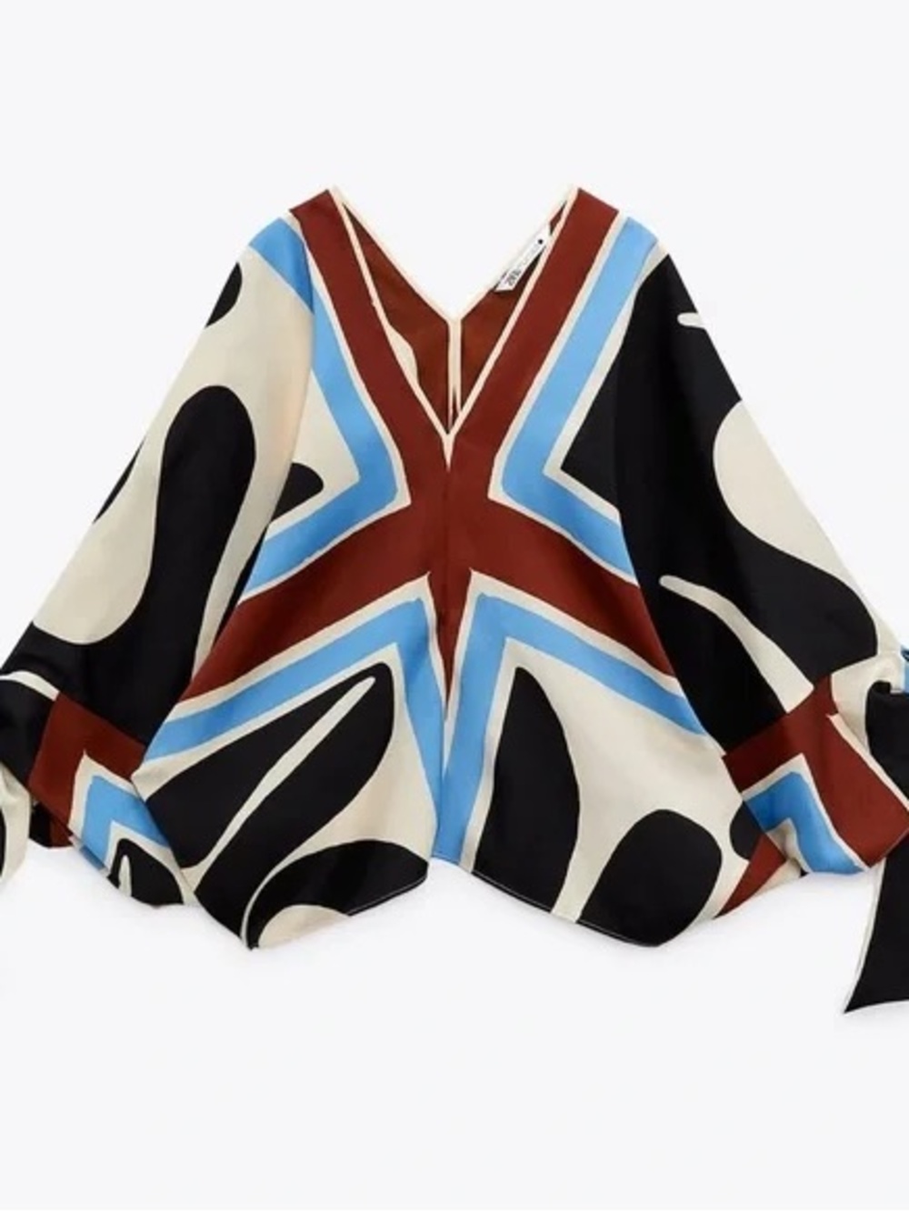 ZARA NEW WOMAN PRINTED BLOUSE WITH TIES ECRU m 7807/026